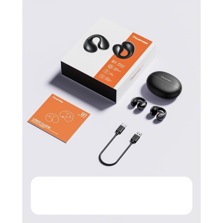 Casti wireless Truefree B1, design open-ear, sunet spatial, negru, 25 ...