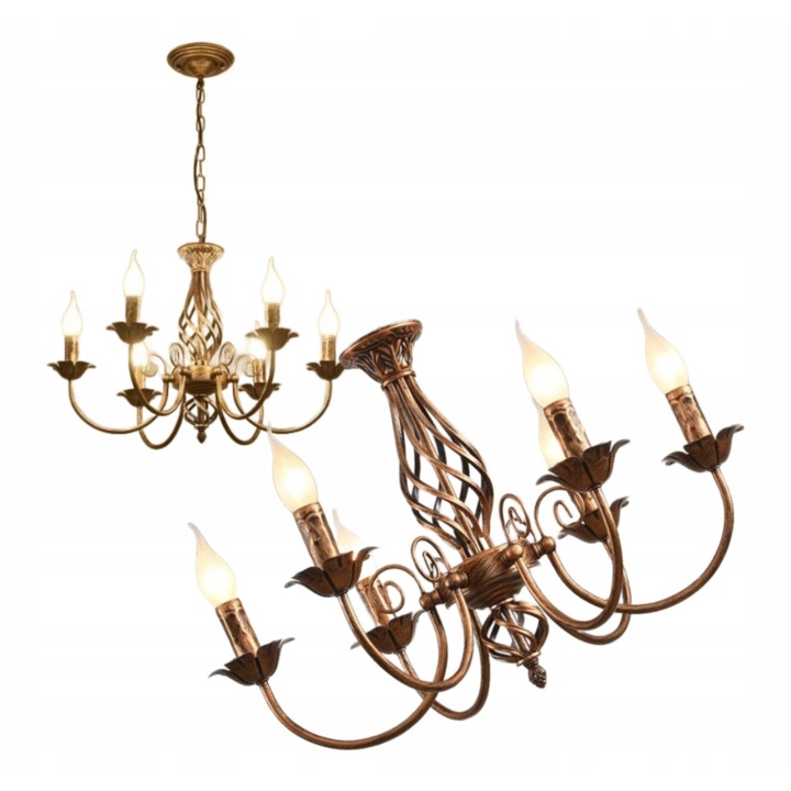 Candelabru retro metalic 6 ramuri, bronz antic, pentru salon si bucatarie