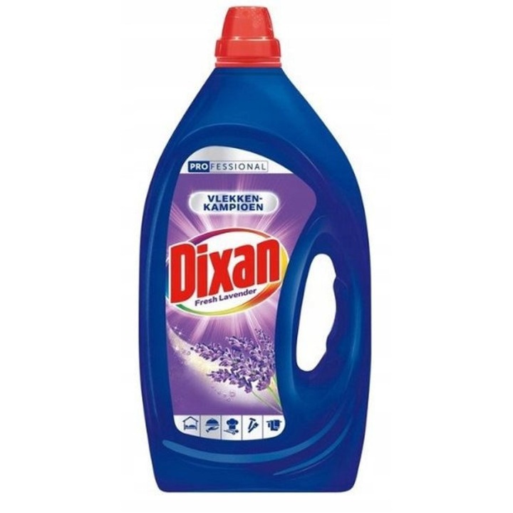 Detergent rufe Dixan Professional, gel universal, 5L, 100 spalari, lavanda