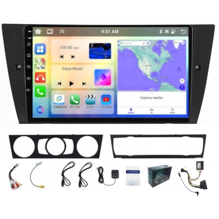 Radio navigatie Android pentru BMW E90/E91/E92 2005-2012, 9 inch, Bluetooth 5.0, 4GB RAM, 64GB, set complet