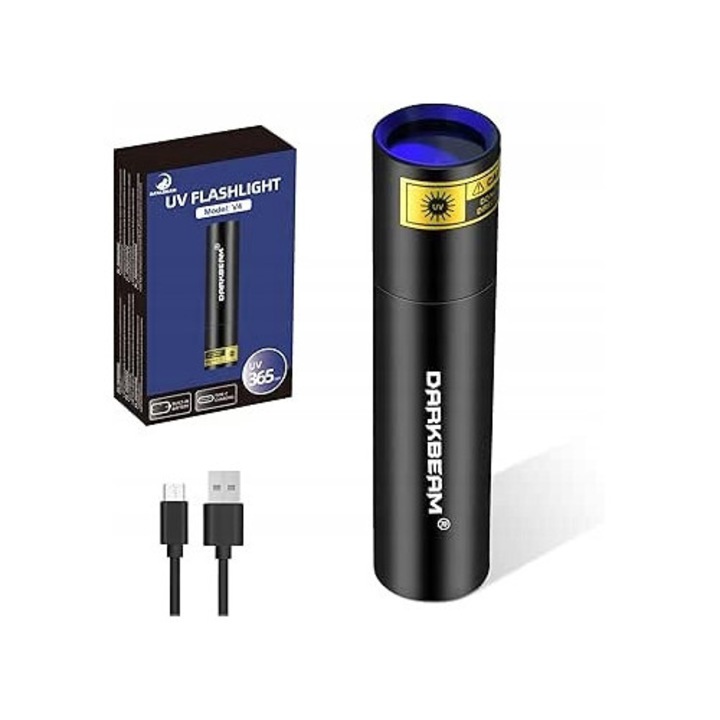 Lanterna UV 365nm, mini, 10W, compacta, neagra, cu acumulator, incarcare USB-C