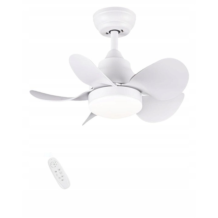 Ventilator de Tavan CJOY cu Iluminare LED, 6 Viteze, Alb, 56cm