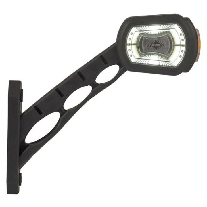 LED сигнална лампа, Lamiro, бяло-оранжево-червено, 12/24V, лява, с дълга наклонена скоба