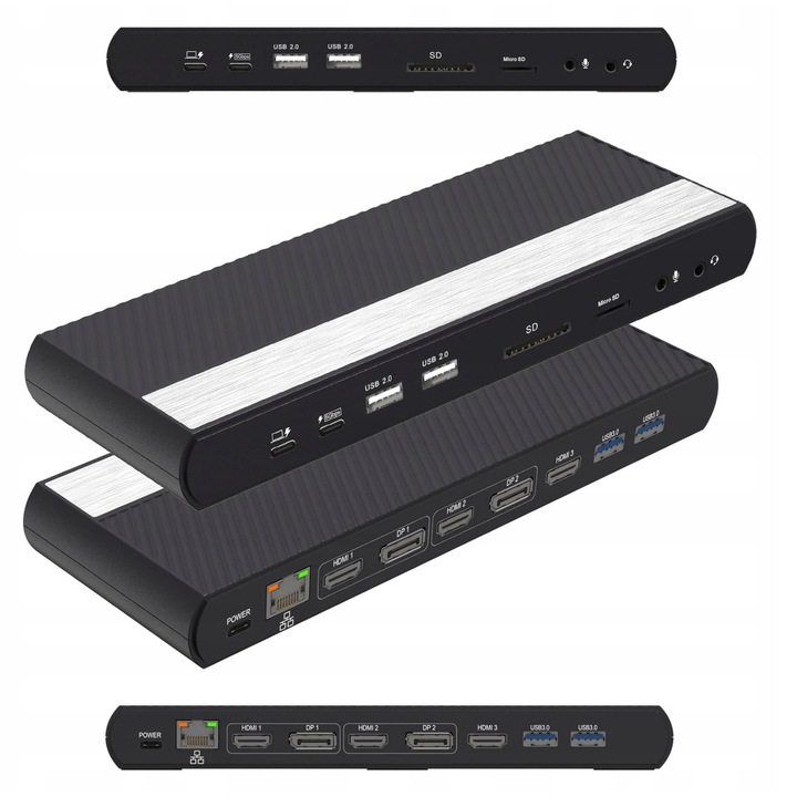 Statie de docare 17w1, 4K, 1000Mb/s, USB-C, 3 monitoare