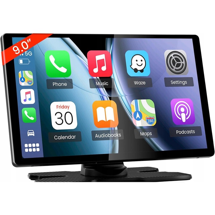 Ecran CarPlay 9", tehnologie Bluetooth, navigatie in timp real, suport ajustabil, multicolor