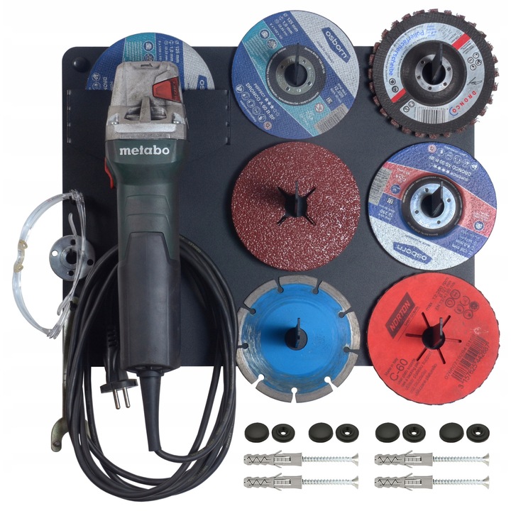 Fali tartó sarokcsiszolóhoz, 6 kampós, 115x125mm, tartozékkészlet