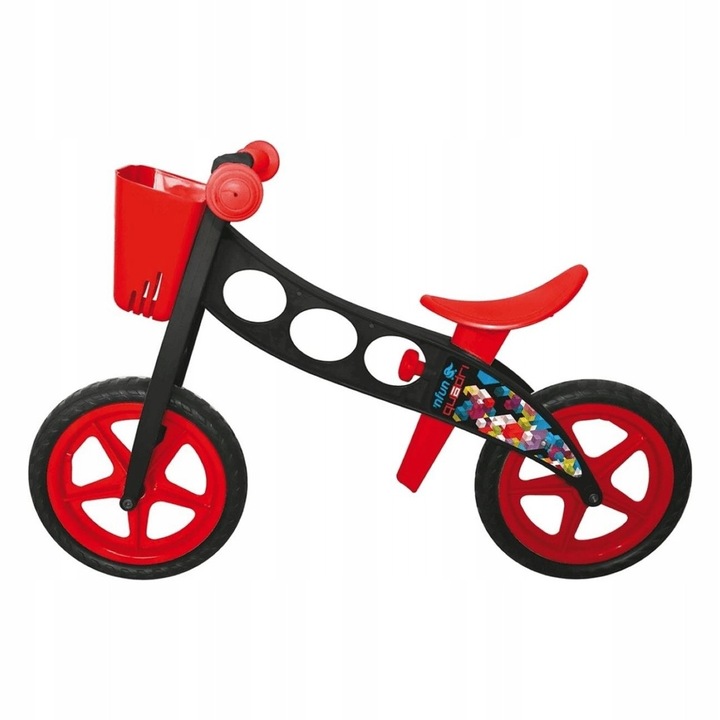 Nride Quadri 12 colos futóbicikli, fekete és piros, 2-5 éves gyermekeknek, szett