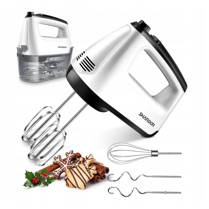 Mikser Razatoare 400W, 6 viteze + Turbo, 5 accesorii din otel inoxidabil, set