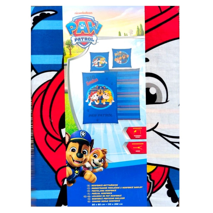 Ágyneműhuzat szett Mancs őrjárat 135x200 cm, 100% pamut, élénk színek, cipzárral, 80x80 cm