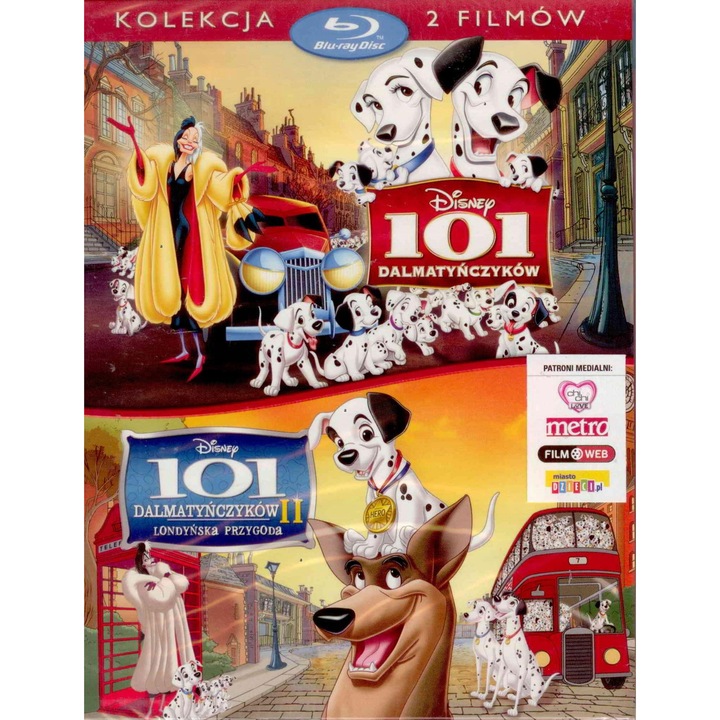 101 Dalmatianii 1 + 2, film Blu-ray, dublaj polonez 5.1, subtitrari poloneze si engleze, 79/73 min.