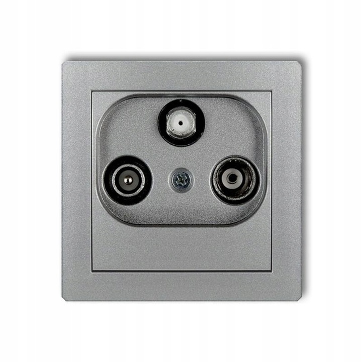 Gniazdo abonenckie RTV-SAT przelotowe, Karlik, DECO, 10dB, srebrny metalik, 90,20x90,20x37,10mm