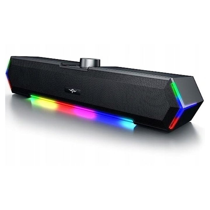 Soundbar PC Bazivve V30, 12W, USB, AUX 3.5mm, iluminare RGB, negru