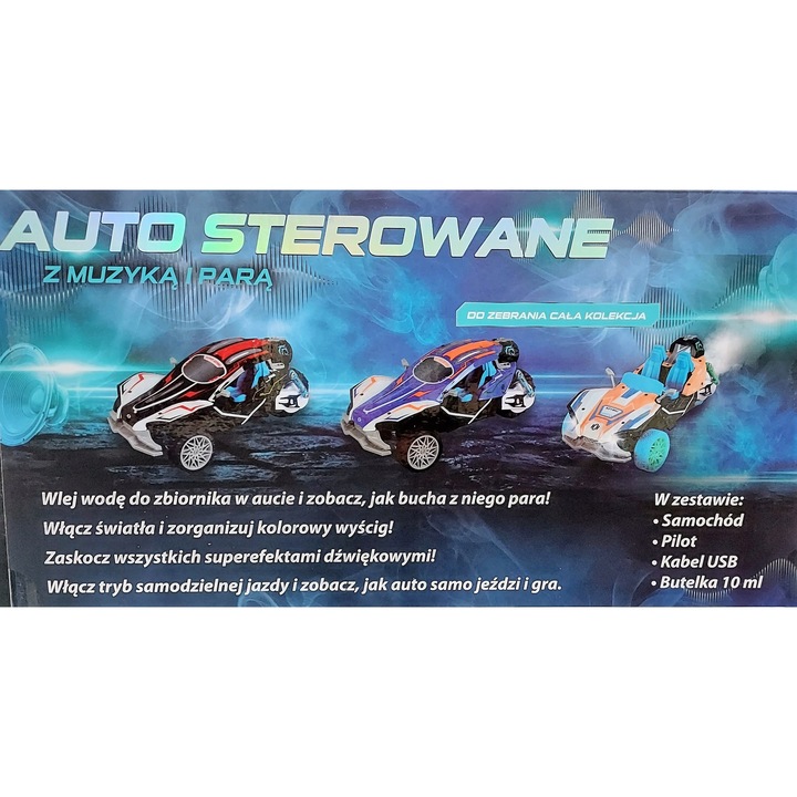 Masinuta RC cu muzica si aburi, Jonico, 30x15x10cm, negru-rosu, set complet