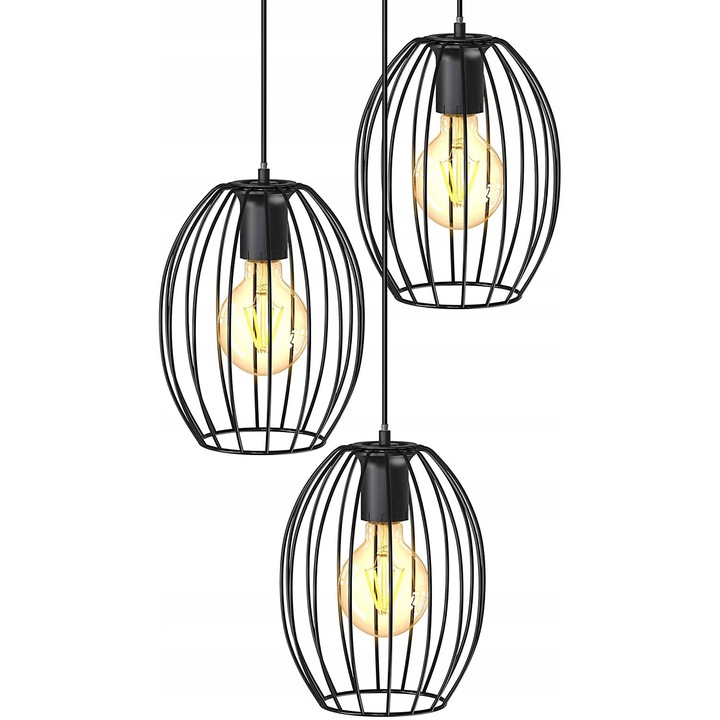 Висяща лампа, 3 точки на осветление, метал, черна, 29.6x139см