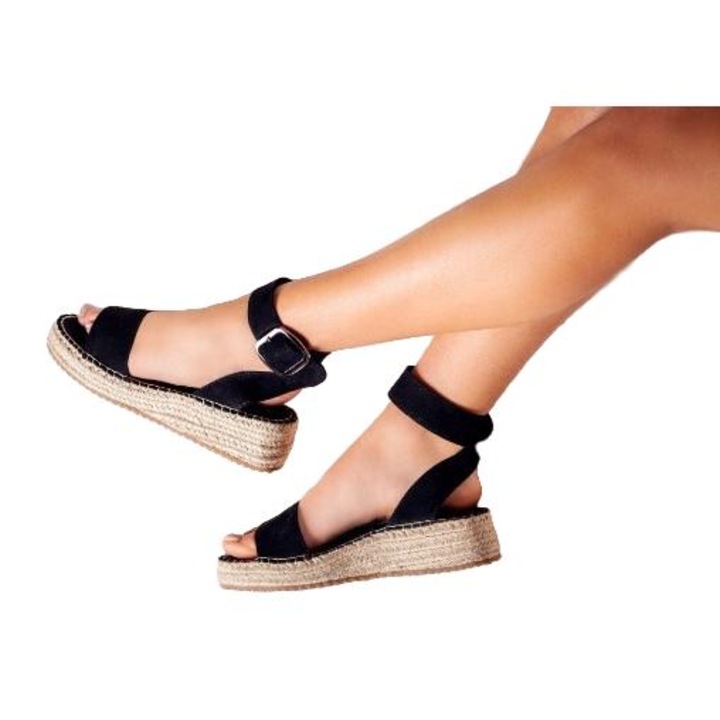 Sandale dama, negre, inchidere in jurul gleznei, platforma 2,5 cm, 39 EU