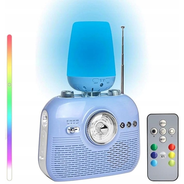 Radio retro Bluetooth cu difuzor de uleiuri esentiale, alarma SOS, lanterna LED, 50 ml, set complet