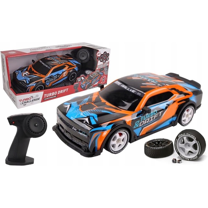 Masinuta de drift Turbo Challenge, 1/16, portocalie, cu telecomanda, baterie reincarcabila inclusa