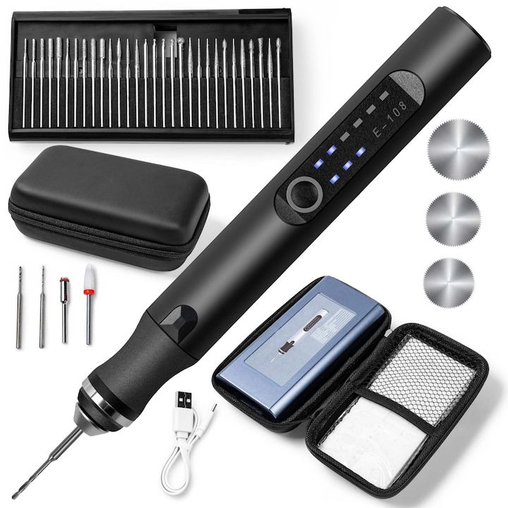 Преносима електрическа гравираща писалка, безжична, презареждаема – идеална за гравиране върху метал, стъкло и дърво, скулптуриране, пробиване, надписване и използване за нокти