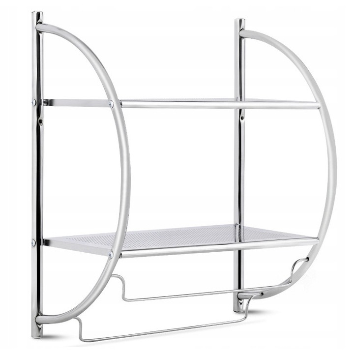 Suport pentru prosoape, metal, argintiu, 45x25,5x55 cm, cu 2 polite si 2 bare