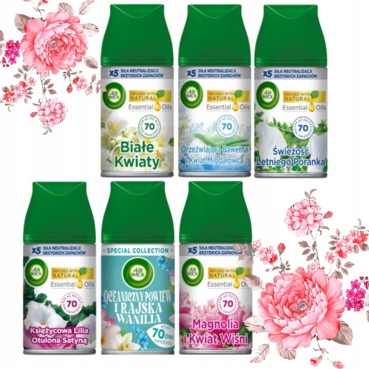 Air Wick Freshmatic automata légfrissítő utántöltő készlet, 6 x 250ml, 6 különböző illat, többszínű