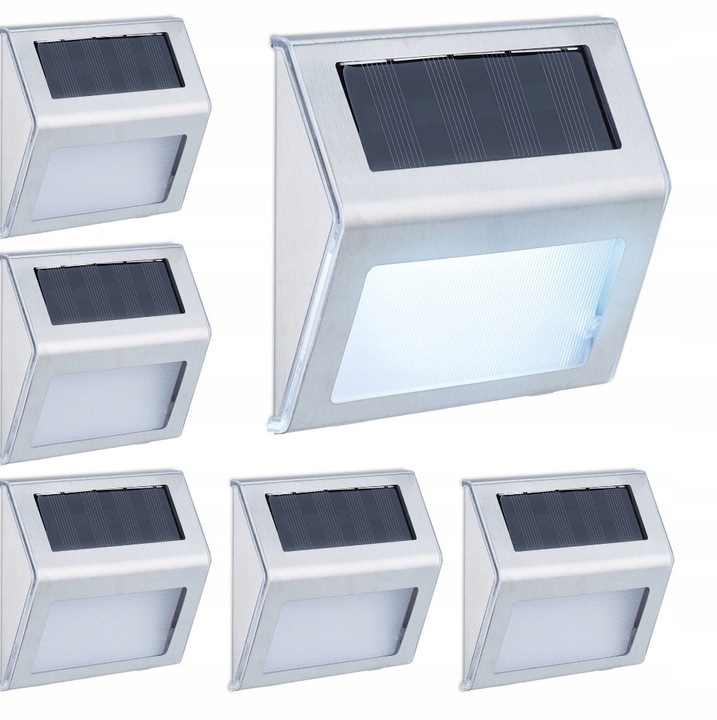 Relaxdays 6 db LED napelemes fali lámpa készlet, 8x10x2cm, ezüst