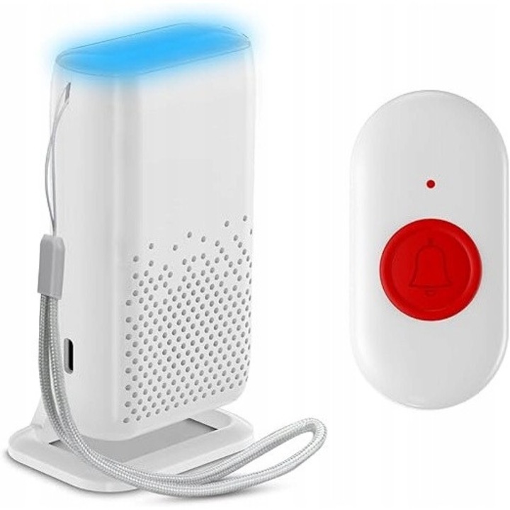 Bransoleta de urgenta wireless alba pentru seniori, cu baterie de 200 mAh, raza de actiune 300m