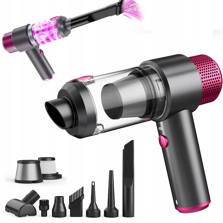 Aspirator auto 4 in 1, 7000Pa, fara fir, cu iluminare LED, dimensiuni 20.7x7x18cm