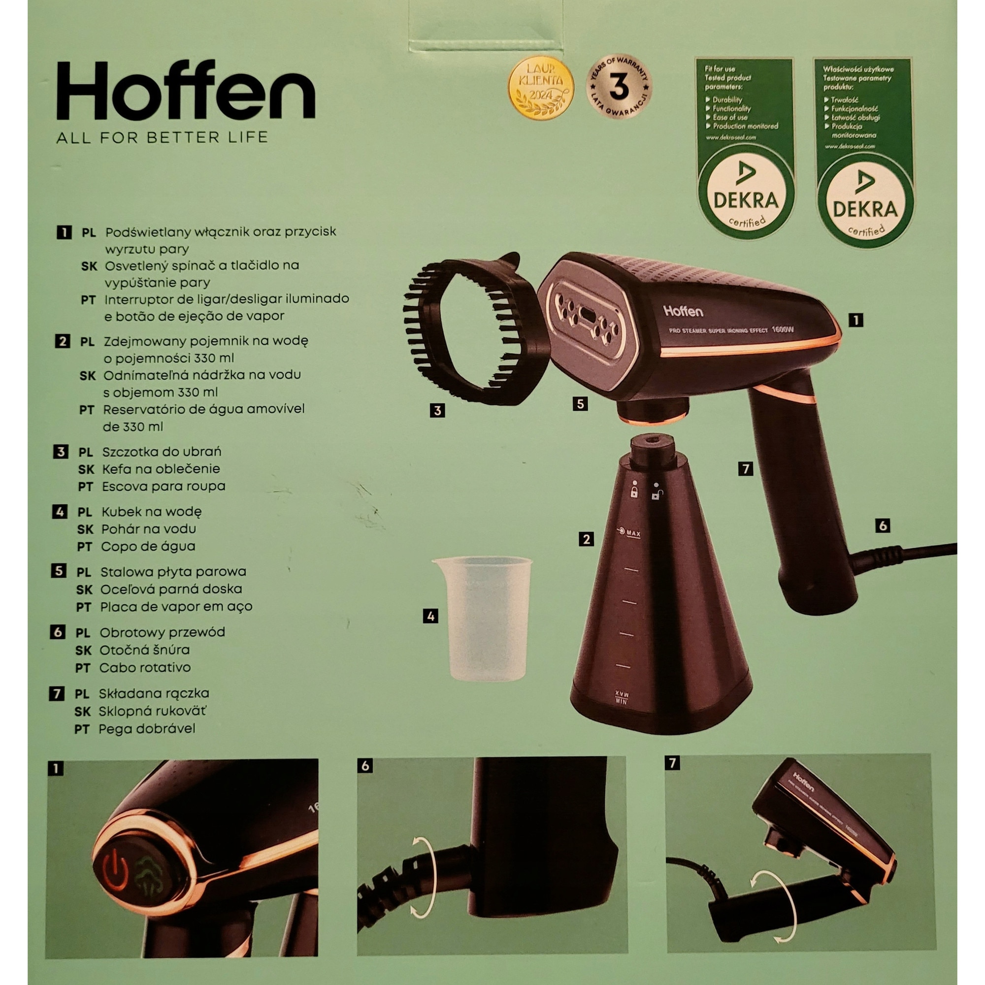 Parownica Hoffen GS-5596, 1600 W, 2 niveluri de abur, 330 ml, alb