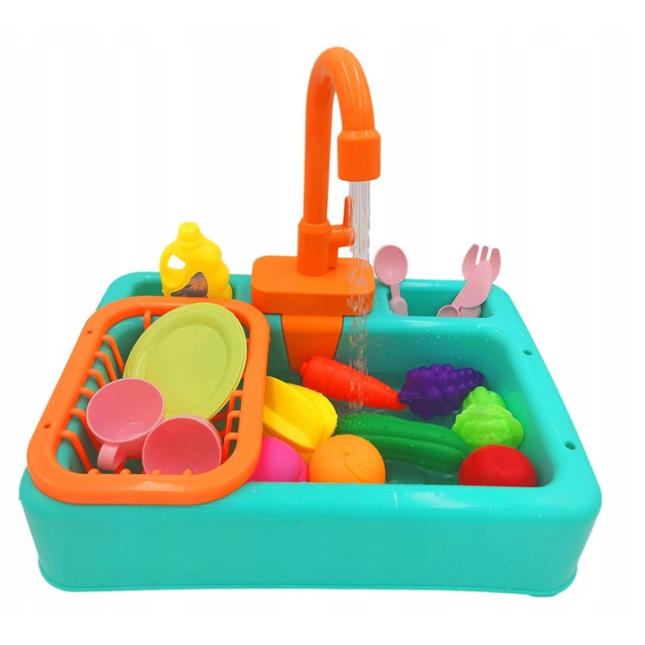 Zlewozmywak interactiv pentru copii, set cu accesorii, 180° robinet rotativ, multicolor, 3 ani+