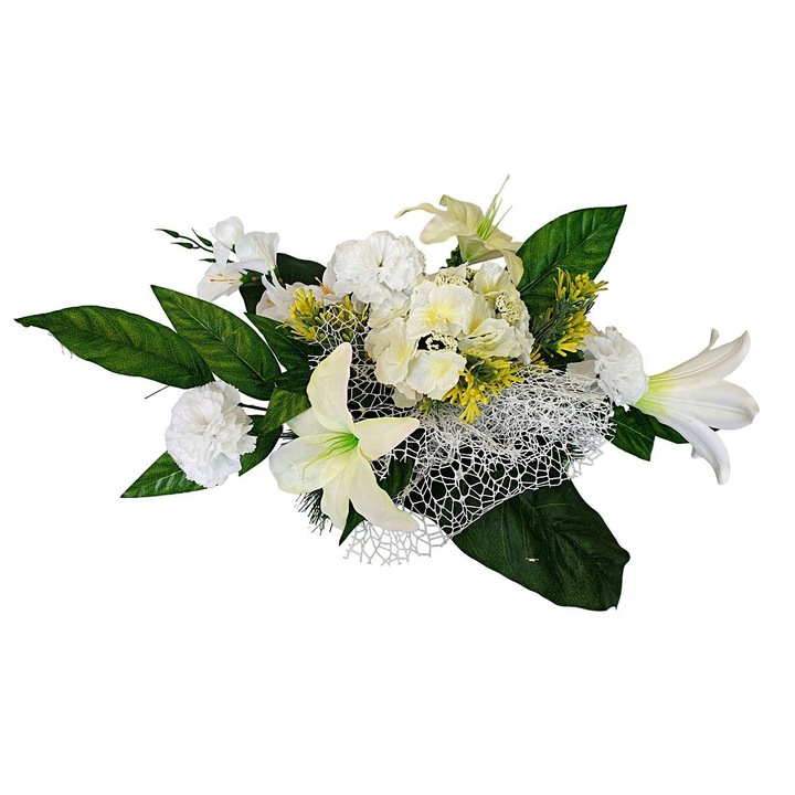 Aranjament floral pentru monument funerar, compozitie crini, 45x37cm, rezistent la intemperii, realizat manual
