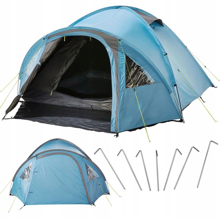 Cort camping 4 persoane, igloo, 220+80x250x130cm, impermeabil, cu prelungire pentru depozitare