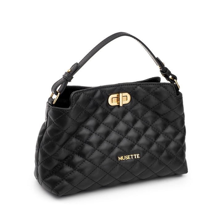 Geanta dama de umar, Musette, BONNIE, Piele naturala, Negru, 27 x 6 x 16 cm