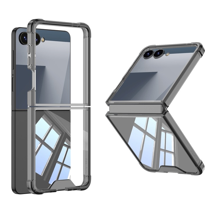 Калъф за Samsung Galaxy Z Flip 7, AGORA, Тънък, Прозрачен/Черен, 2 броя