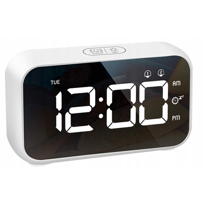 LATEC ébresztőóra, 5,11x2,95x1,57 hüvelyk, fehér, 40 riasztási hanggal, szundi funkcióval, USB porttal
