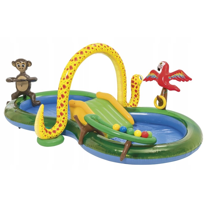 Gyermekmedence csúszdával, Dzsungel, 12 elemes, 162x21x297cm, többszínű