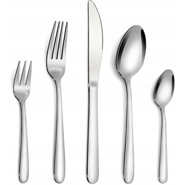Set de tacamuri din otel inoxidabil pentru 12 persoane, 60 piese, Bestdin, design clasic, rezistent la rugina, multicolor