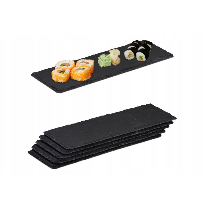 6 db kőtányér sushihoz, 30x10cm, modern design, sötét szín