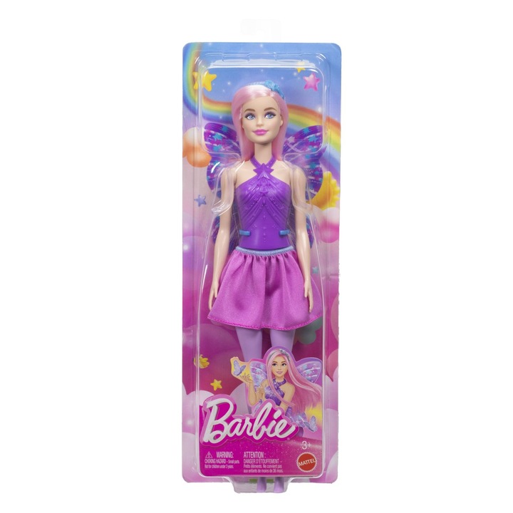 Papusa Barbie, cu par roz, tinuta in 2 culori, set
