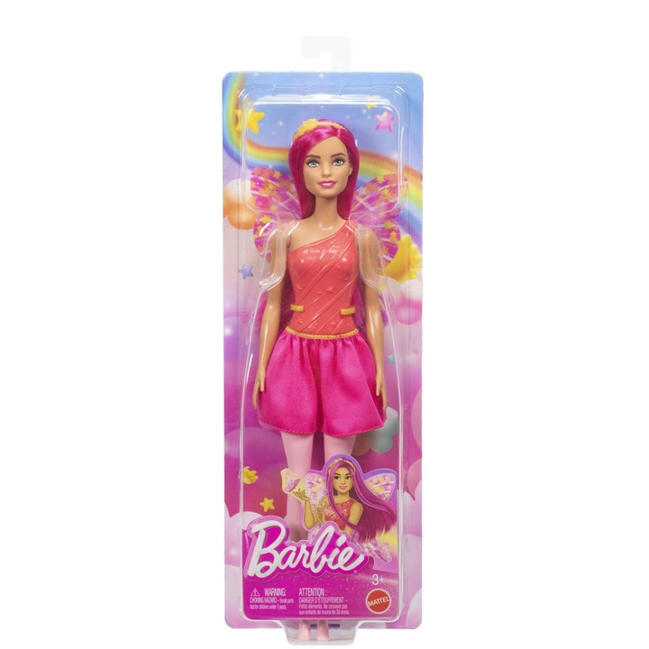 Papusa Barbie Zana cu par si tinuta roz, 3 ani