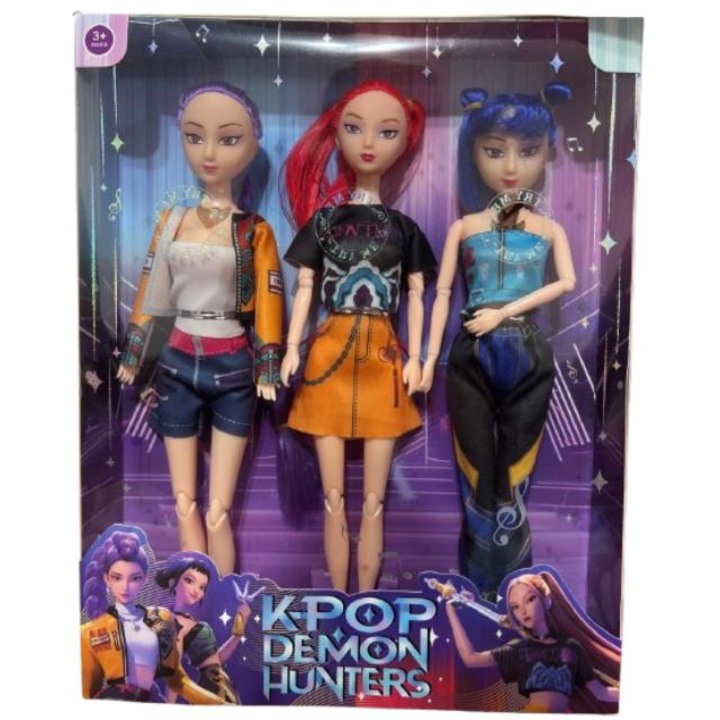 Szett 3 K-Pop Démonvadász baba: Zoey, Mira és Rumi, 32 cm, zenélő funkció, vinil, többszínű