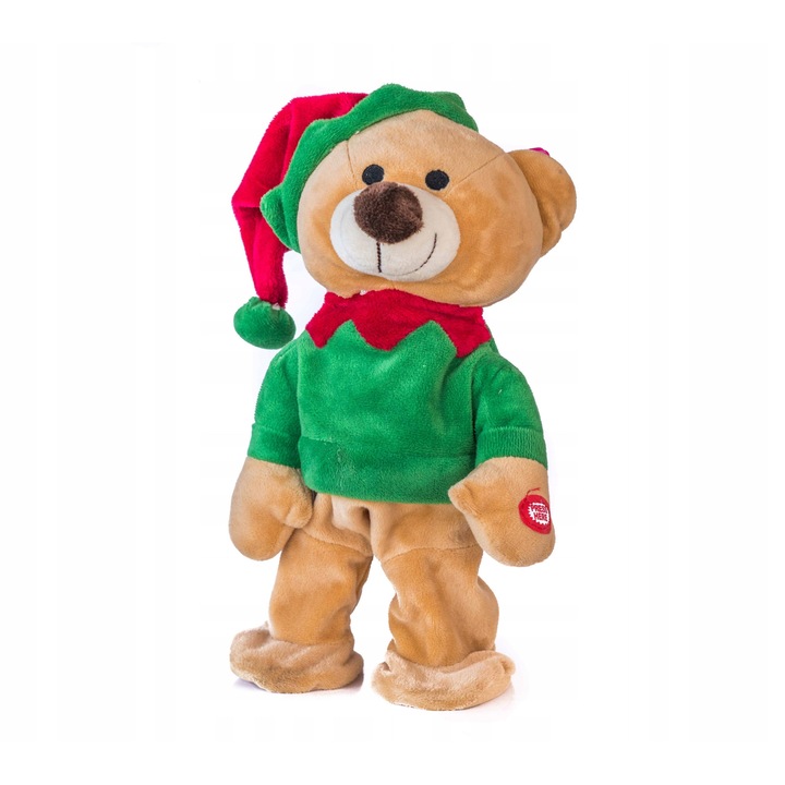 Jucarie de plus interactiva, ursulet, misca si canta, verde, 30cm