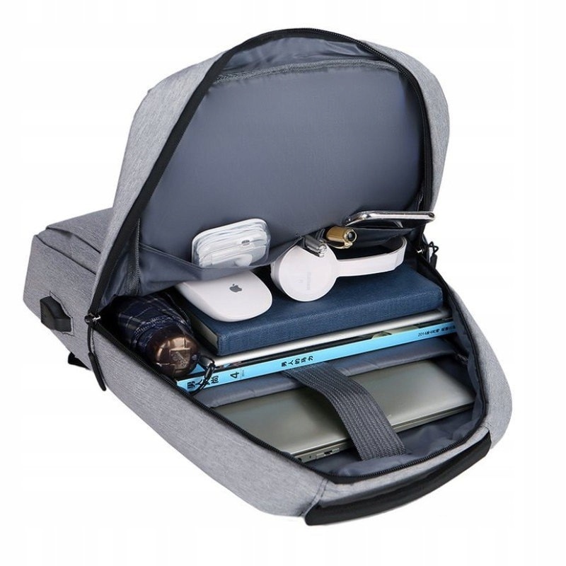 Rucsac sportiv gri, 45x30x15cm, pentru laptop de pana la 15", cu port USB