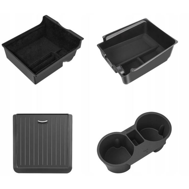 Organizer pentru consola centrala Tesla Model Y si Model 3, set cu 3 cutii de depozitare, suport pentru ochelari, ABS, negru