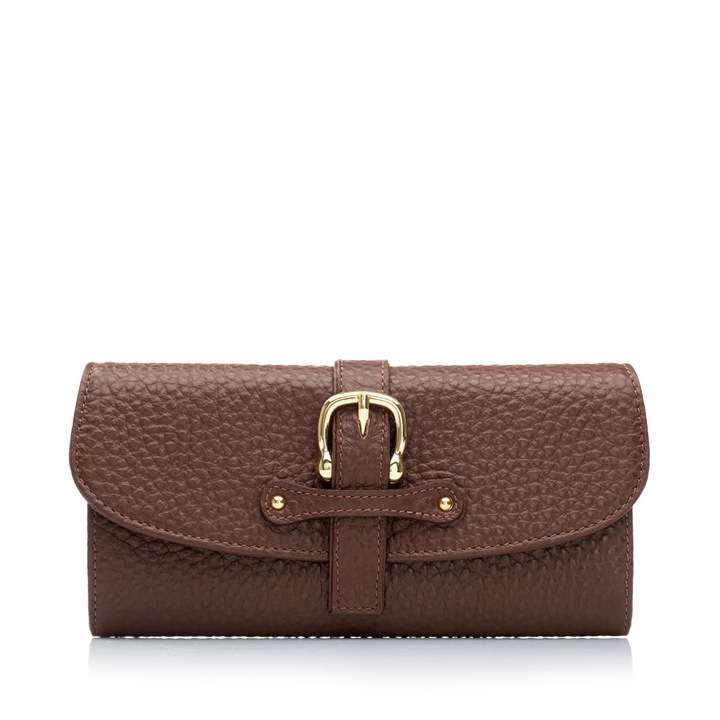 Portofel dama, Musette, ARNELA, Piele naturala, 22 x 10, Maro, 22 x 10 cm