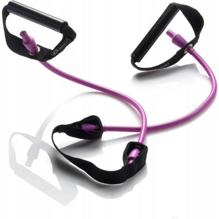 Guma oporowa cu manere, 140cm, roz, set pentru fitness si fizioterapie