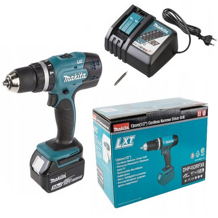 Masina de gaurit si insurubat Makita DHP453RFX8, 18V, 3Ah, set cu incarcator, 2 viteze, 1.32kg