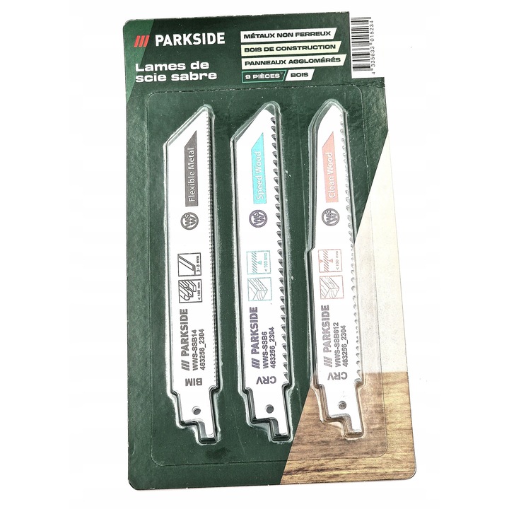 Set brzeszczoty pentru ferastrau sablat PARKSIDE, 9 piese, pentru lemn si metal, dimensiuni variate