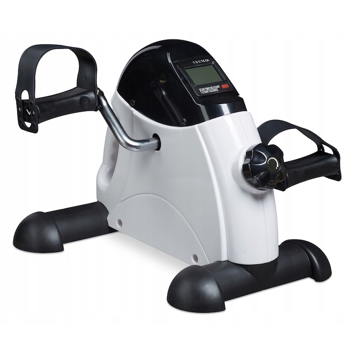 Mini rower de antrenament Relaxdays, compact, pentru brate si picioare, negru-alb, 30x35x41cm