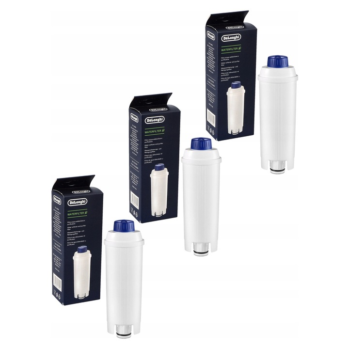 Set 3 filtre apa DLSC002 pentru espressoare De'Longhi, 6.1x4.4x16.5cm, previne depunerea calcarului, imbunatateste gustul cafelei