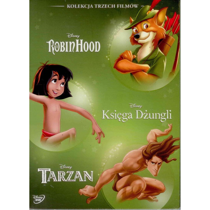 Lesne historie Disneya, 3 DVD, Robin Hood, Ksiega Dzungli, Tarzan, dublaj polski, subtitrari polskie